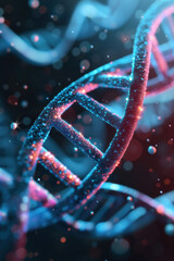 Poster - Close-up view of a DNA double helix structure with a glowing effect, representing genetic research and biotechnology advancements.