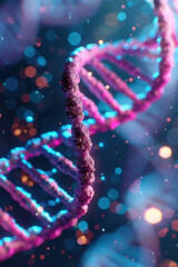 Poster - Close-up of DNA double helix structure with vibrant colors, symbolizing genetics, biotechnology, and molecular research. Abstract background.
