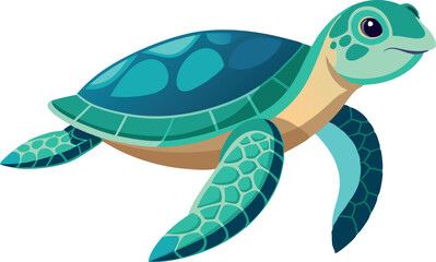 colorful digital illustration of a green sea turtle swimming in the ocean. ideal for marine life the