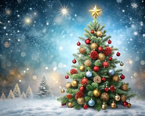 Poster - Christmas, Xmas, Noel or New Year background with winter festive Christmas holiday decoration on Christmas tree branches with copy space for a text of greeting card