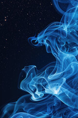 Poster - Abstract blue smoke swirling under a starry night sky, creating a mesmerizing and ethereal scene with a cosmic backdrop.