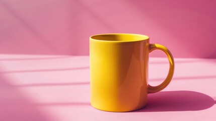 Wall Mural - Yellow Coffee Mug on Pink Surface