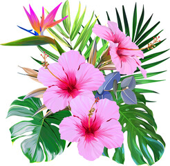 Wall Mural - Tropical pattern. Paradise plants and flowers. Hawaiian pattern. Exotic, tropics