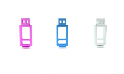 Poster - Colorful USB flash drive icon isolated on white background. Minimalism concept. 3D render illustration