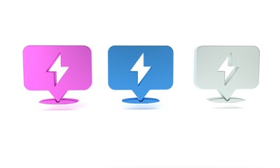 Wall Mural - Colorful Lightning bolt icon isolated on white background. Flash icon. Charge flash icon. Thunder bolt. Lighting strike. Minimalism concept. 3D render illustration