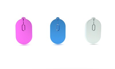Poster - Colorful Computer mouse gaming icon isolated on white background. Optical with wheel symbol. Minimalism concept. 3D render illustration