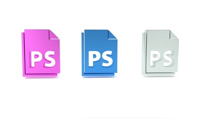 Poster - Colorful PS File document icon isolated on white background. Minimalism concept. 3D render illustration