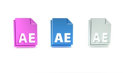 Poster - Colorful AE file document icon isolated on white background. Minimalism concept. 3D render illustration
