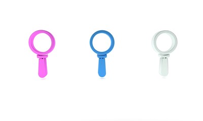 Poster - Colorful Magnifying glass icon isolated on white background. Search, focus, zoom, business symbol. Minimalism concept. 3D render illustration