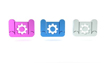 Poster - Colorful Graphing paper for engineering and gear icon isolated on white background. Minimalism concept. 3D render illustration