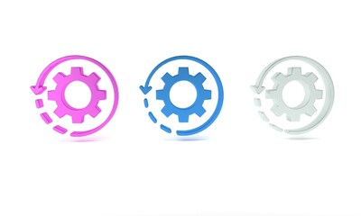 Poster - Colorful Gear and arrows as workflow concept icon isolated on white background. Gear reload sign. Minimalism concept. 3D render illustration