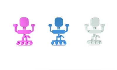 Poster - Colorful Office chair icon isolated on white background. Minimalism concept. 3D render illustration