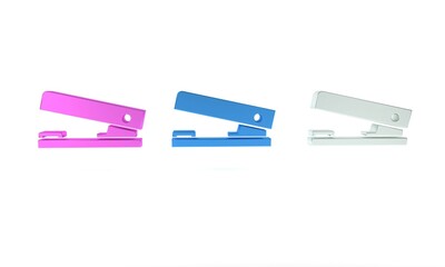Poster - Colorful Office stapler icon isolated on white background. Stapler, staple, paper, cardboard, office equipment. Minimalism concept. 3D render illustration