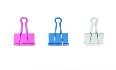 Poster - Colorful Binder clip icon isolated on white background. Paper clip. Minimalism concept. 3D render illustration