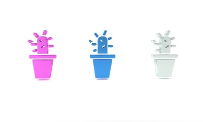 Wall Mural - Colorful Cactus and succulent in pot icon isolated on white background. Plant growing in a pot. Potted plant sign. Minimalism concept. 3D render illustration