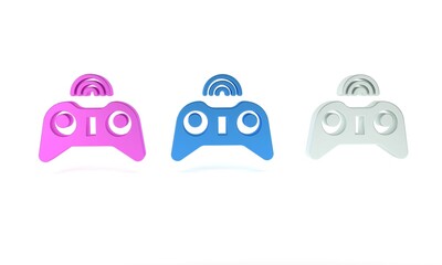 Poster - Colorful Wireless gamepad icon isolated on white background. Game controller. Minimalism concept. 3D render illustration