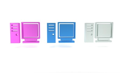 Wall Mural - Colorful Computer monitor icon isolated on white background. PC component sign. Minimalism concept. 3D render illustration