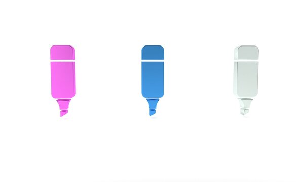 Colorful Marker pen icon isolated on white background. Minimalism concept. 3D render illustration