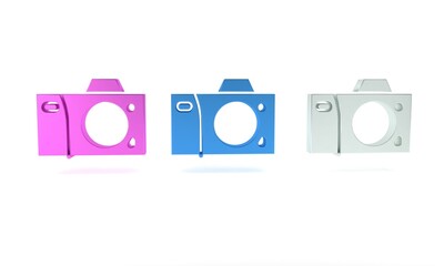 Poster - Colorful Photo camera icon isolated on white background. Foto camera icon. Minimalism concept. 3D render illustration