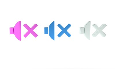 Poster - Colorful Speaker mute icon isolated on white background. No sound icon. Volume Off symbol. Minimalism concept. 3D render illustration