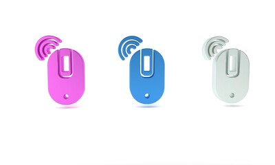 Poster - Colorful Wireless computer mouse icon isolated on white background. Optical with wheel symbol. Minimalism concept. 3D render illustration