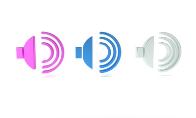 Poster - Colorful Speaker volume, audio voice sound symbol, media music icon isolated on white background. Minimalism concept. 3D render illustration