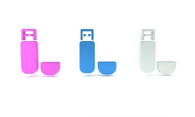 Poster - Colorful USB flash drive icon isolated on white background. Minimalism concept. 3D render illustration