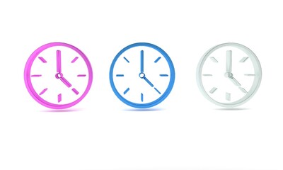 Wall Mural - Colorful Clock icon isolated on white background. Time symbol. Minimalism concept. 3D render illustration