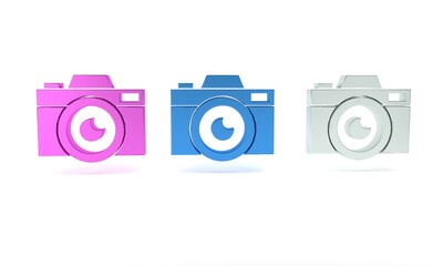 Wall Mural - Colorful Photo camera icon isolated on white background. Foto camera icon. Minimalism concept. 3D render illustration