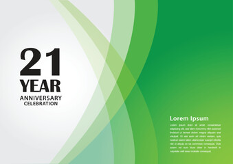 Wall Mural - 21 year anniversary celebration logotype on green background for poster, banner, leaflet, flyer, brochure, web, invitations or greeting card, 21 number design, 21th Birthday invitation