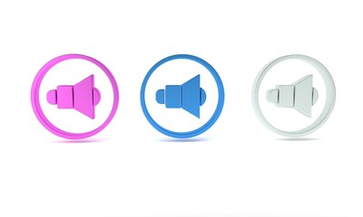 Poster - Colorful Speaker volume, audio voice sound symbol, media music icon isolated on white background. Minimalism concept. 3D render illustration