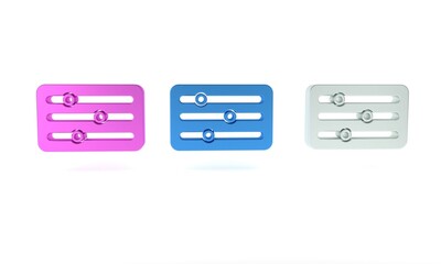 Poster - Colorful Sound mixer controller icon isolated on white background. Dj equipment slider buttons. Mixing console. Minimalism concept. 3D render illustration