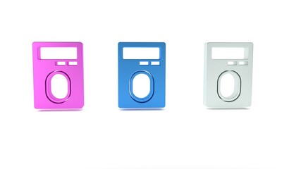 Poster - Colorful Human hand scanning with finger scan on access control machine icon isolated on white background. Identification sign. Touch id. Minimalism concept. 3D render illustration