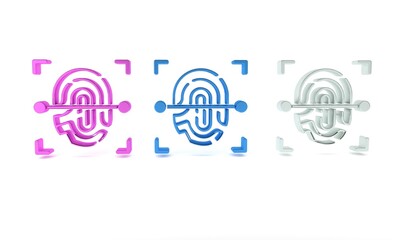 Poster - Colorful Fingerprint icon isolated on white background. ID app icon. Identification sign. Touch id. Minimalism concept. 3D render illustration