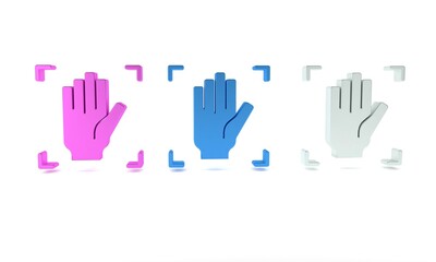 Aufkleber - Colorful Palm print recognition icon isolated on white background. Biometric hand scan. Fingerprint identification. System recognition and verification. Minimalism concept. 3D render illustration