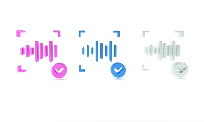 Poster - Colorful Voice recognition icon isolated on white background. Voice biometric access authentication for personal identity recognition. Cyber security. Minimalism concept. 3D render illustration