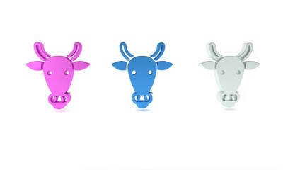 Wall Mural - Colorful Cow head icon isolated on white background. Minimalism concept. 3D render illustration