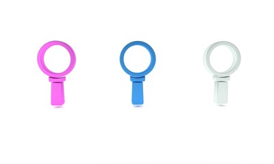 Poster - Colorful Magnifying glass icon isolated on white background. Search, focus, zoom, business symbol. Minimalism concept. 3D render illustration