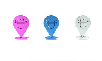 Poster - Colorful Location cowboy icon isolated on white background. Minimalism concept. 3D render illustration