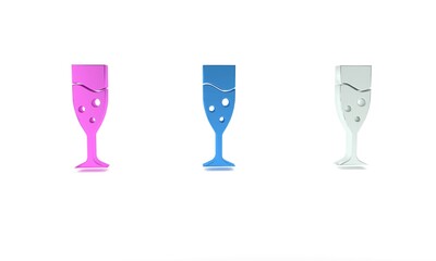 Canvas Print - Colorful Glass of champagne icon isolated on white background. Minimalism concept. 3D render illustration