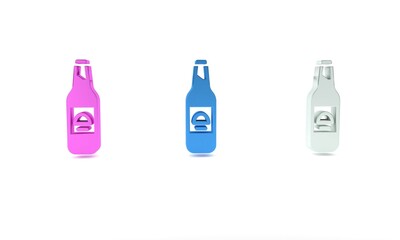 Wall Mural - Colorful Beer bottle icon isolated on white background. Minimalism concept. 3D render illustration