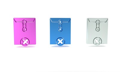 Poster - Colorful Delete envelope icon isolated on white background. Delete or error letter. Cross on message. Rejected mail. Minimalism concept. 3D render illustration
