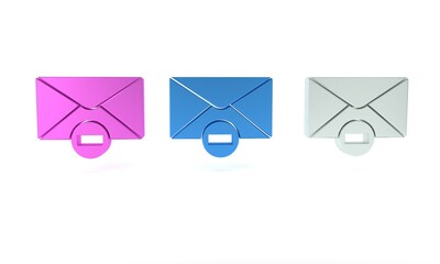 Poster - Colorful Delete envelope icon isolated on white background. Delete or error letter. Cross on message. Rejected mail. Minimalism concept. 3D render illustration