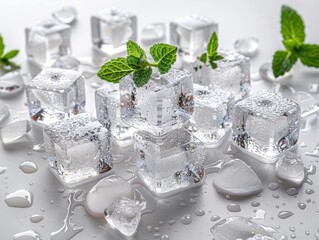 Wall Mural - ice cubes on a white background