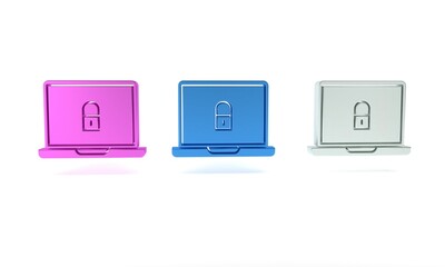 Poster - colorful laptop and lock icon isolated on white background. computer and padlock. security, safety, 