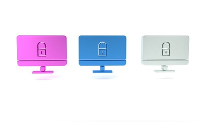 Poster - colorful lock on computer monitor screen icon isolated on white background. security, safety, protec