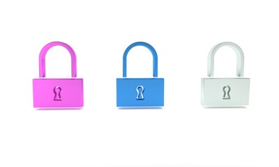 Poster - Colorful Lock icon isolated on white background. Padlock sign. Security, safety, protection, privacy concept. Minimalism concept. 3D render illustration