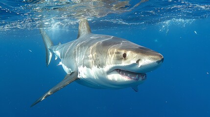 Wall Mural - white shark in blue water