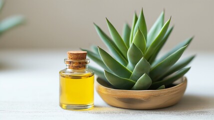 Wall Mural - Aloe vera essential oil, agave oil and plant isolated in white background