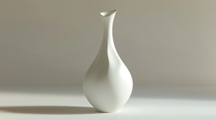 Sticker - White Ceramic Vase with Wavy Shape on a Neutral Background.